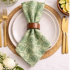 Noble Excellence Green Floral Cotton Cloth Napkins Set of 4 Botanical Print